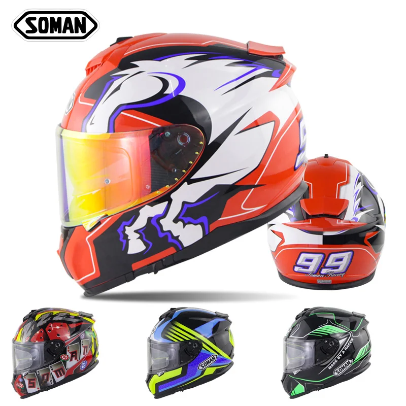 

SOMAN ECE Approved Full Face Motor Helmet Casco Moto Dual Lens Casque Cool Design Helmet Casque De Moto DOT Motorcycle Helmet