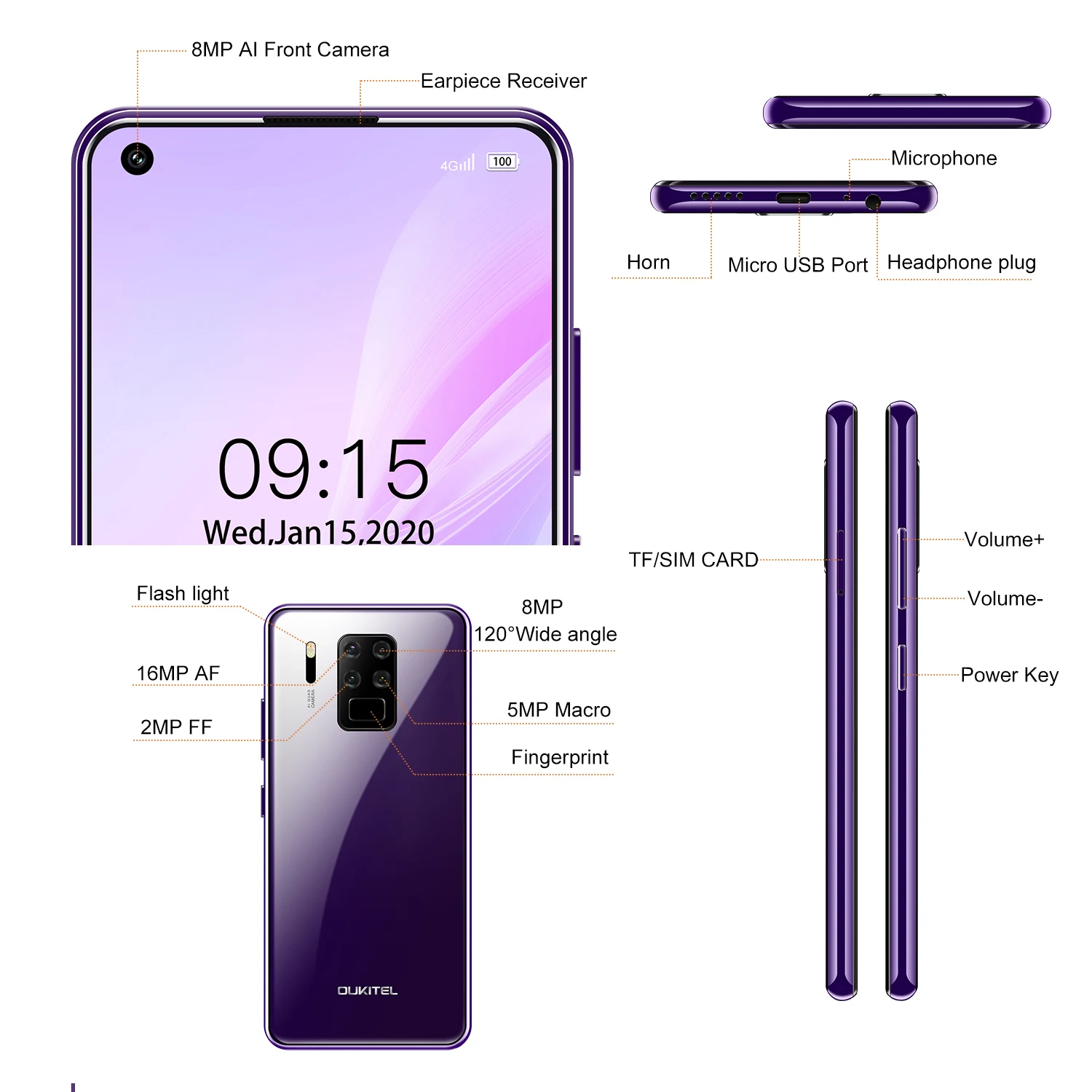 OUKITEL C18 Pro 6 55 &quotHD Android 9 0 4 Мб Оперативная память 64 Гб Встроенная 16MP камеры смартфон