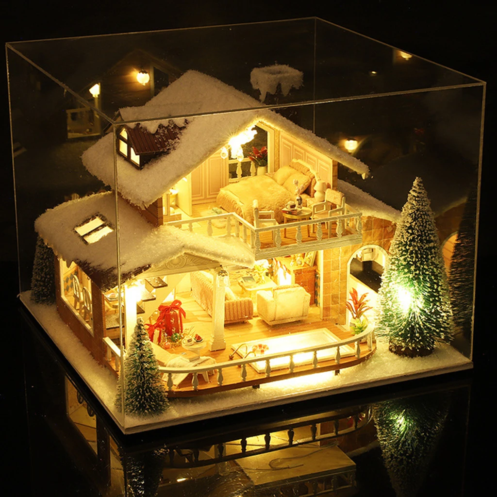 

Набор для кукольного домика, чехол на батарейках, деревянный, со светодиодной светильник кой, рождественский дом, усадьба, 3D пазлы, кукольны...