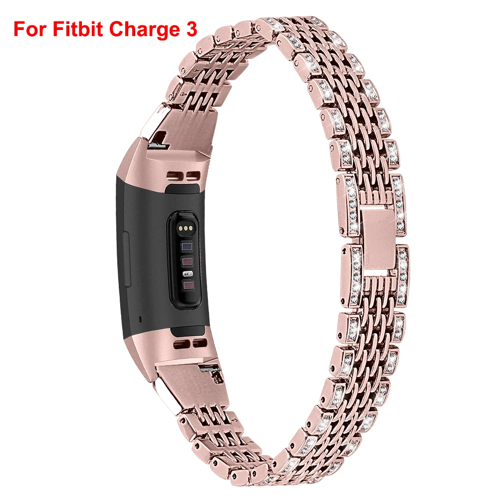 Rose Pink-3 Металлический ремешок для Fitbit Charge 2 Charge 3 Band Diamond нержавеющая сталь Chained сменный Браслет ремешок для Fit bit Charge - Цвет: Rose Pink-3