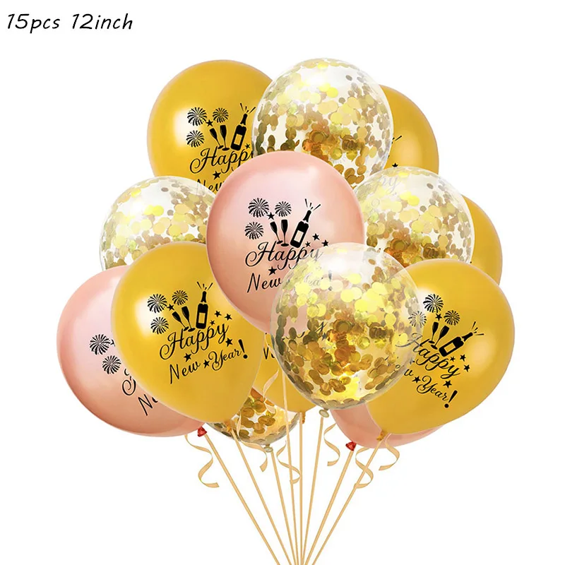 15pcs set4 Фольгированные воздушные шары с новогодним днем фоторамка реквизит воздушные шары золотой черный баннер гирлянда Navidad новогодние вечерние принадлежности - Цвет: 15pcs set4