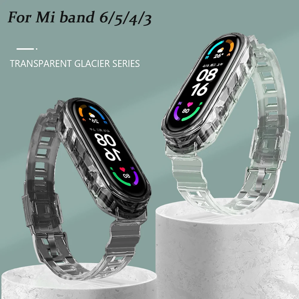 

Bracelet for Xiaomi Mi Band 5 6 Transparent glacier watchband miband 4/5 Breathable Wrist belt Silicone correa mi band 4 3 Strap