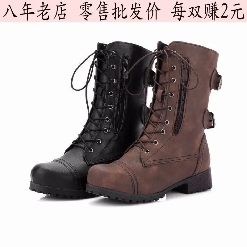 

edge winter fashion handsome boots middle Foot tube boots square heel middle heel women's shoes large size