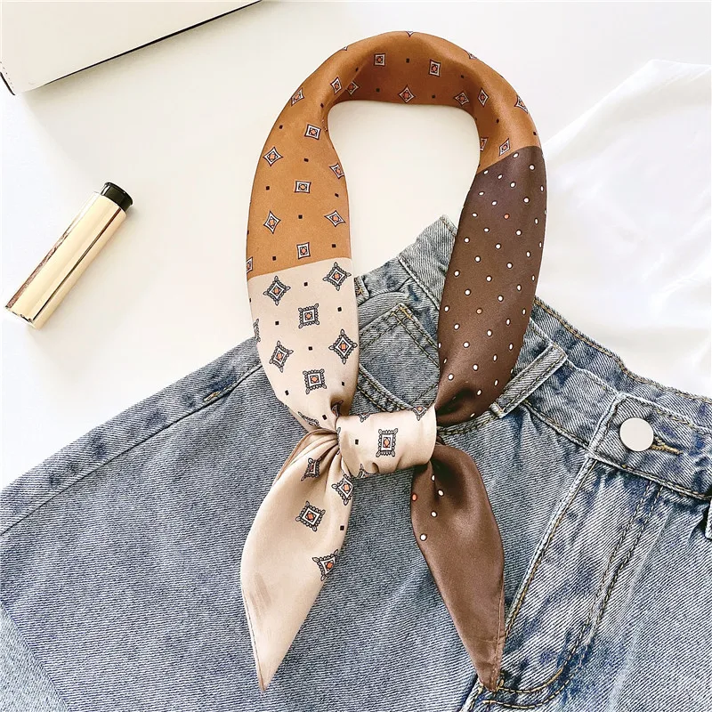 

Female Silk Neck Scarf Fashion Luxury Print Square Hair Scarves Foulard Head Band Shawls and Wraps Neckerchief Bandana 70*70cm