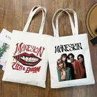 Maneskin сумки для покупок, сумка-тоут, сумки, сумка на плечо, вместительная Женская хлопковая Холщовая Сумка, пляжная сумка унисекс, модная