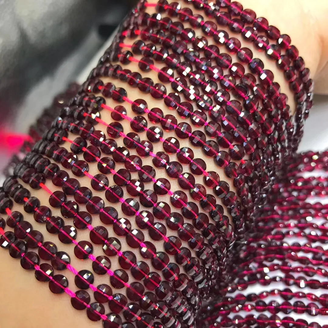 Natural Semi-precious Round Cake Loose Beads Garnet Beadwork Jewelry Making Production DIY Necklace Bracelet Accessories 4x3mm | Украшения