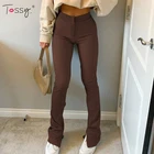 Женские однотонные эластичные леггинсы Tossy с высокой талией, облегающие пикантные длинные брюки с разрезом, повседневные спортивные штаны, уличная одежда на осень 2021