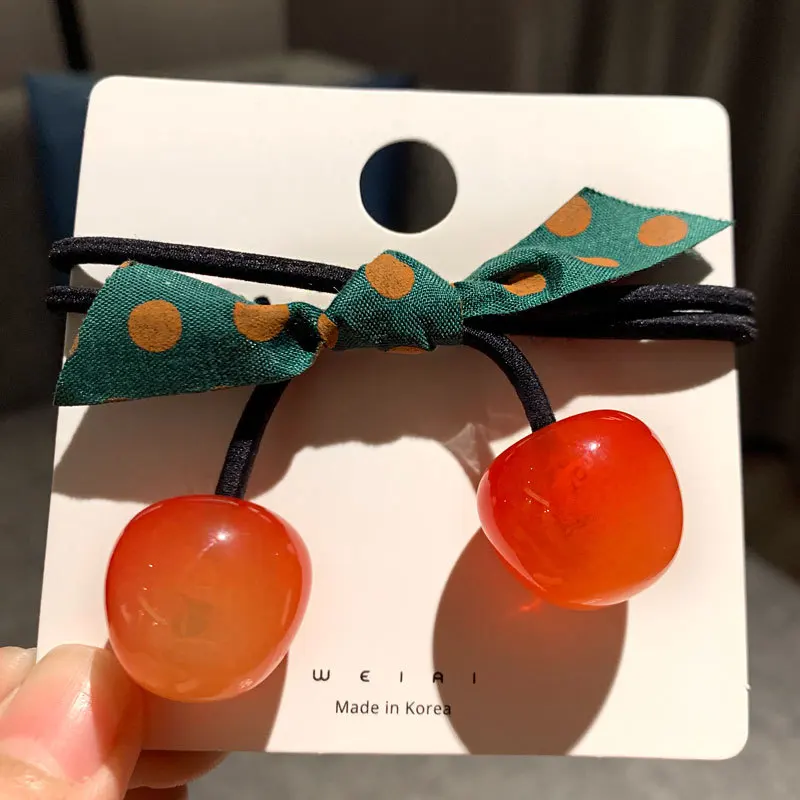 

Cute Baby Girls Leaf Cherry Bowknot Dot Hair Rope Band Elastic Nylon Colorful Fruit Headband Chic Women Hair Tie Accessories