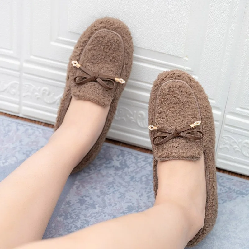 2021 Winter Fluffy Women Shoes Fashion Chain Warm Fur Flat Shoes Woman Indoor Slippers Causal Home Lady Shoes Platform Shoes