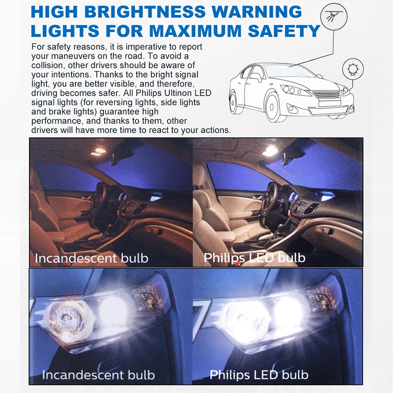 Philips W5W 12V светодиодный 1 0W W2 1x9 5d Auto 6000K 4000K теплый белый Ultinon карт.уп. 2шт T10