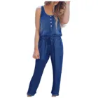 Синие джинсы комбинезоны повседневные женские шнурок с длинным рукавом карманная повязка Кнопка Весенняя футболка свободного покроя с уличная женский комбинезон