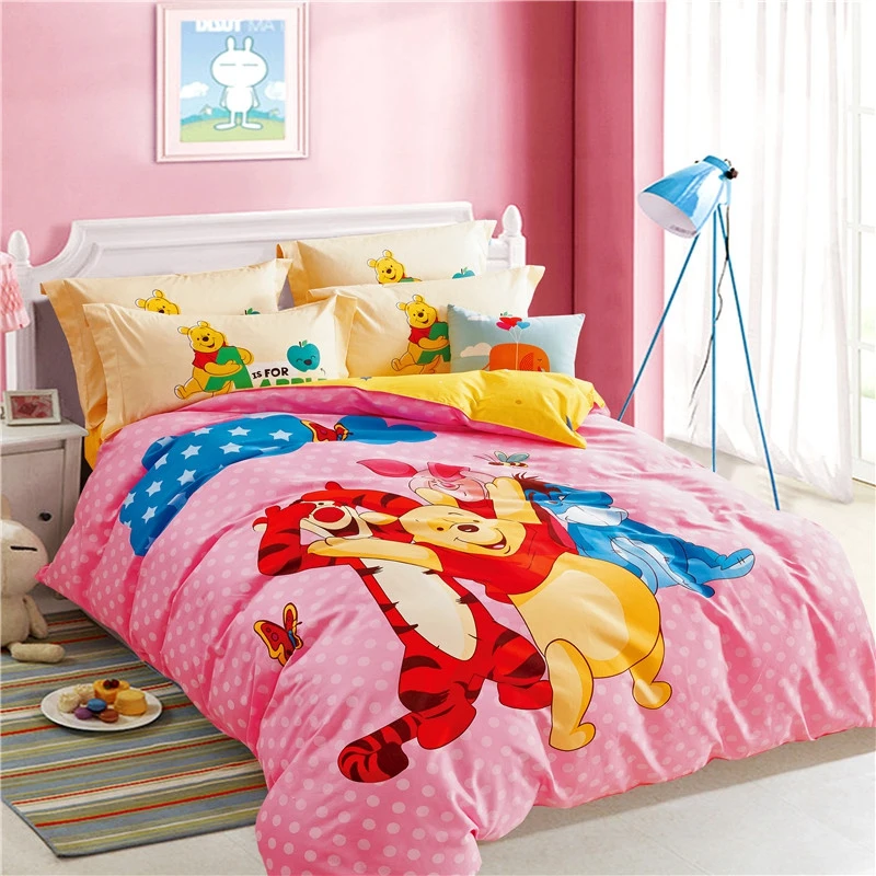 

Disney Pink Yellow Winnie and Tiger Bedding Sets Bedroom Decor 100% Cotton Duvet Cover Pillowcases Free Flatsheet 3/4pcs