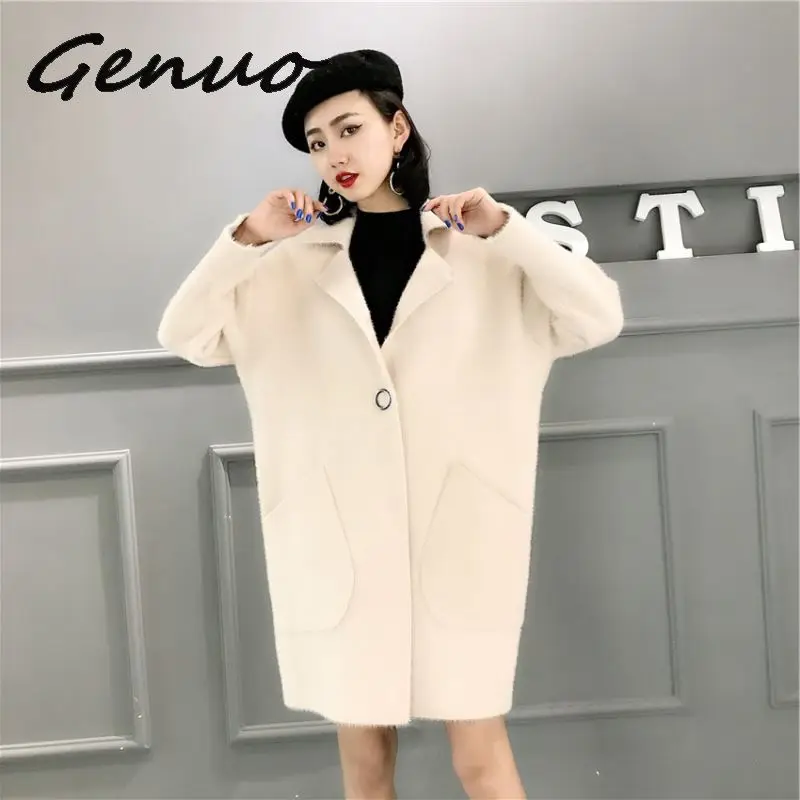 

Женское шерстяное кашемировое пальто, осенняя тонкая куртка большого размера, длинная однотонная кашемировая верхняя одежда Mediun, весна 2019