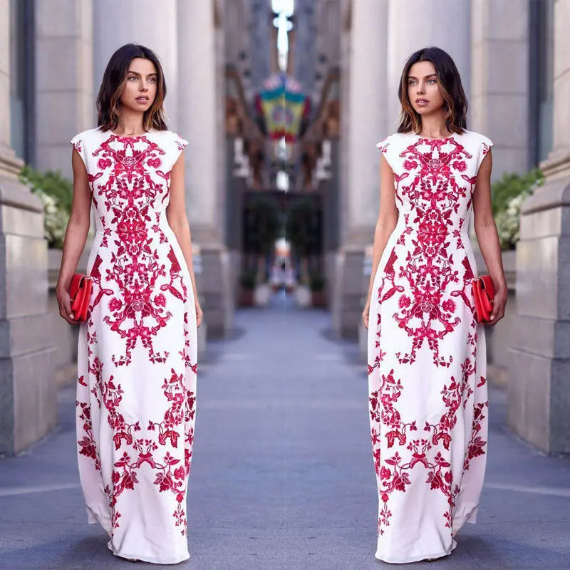 Богемное летнее женское длинное платье с цветочным принтом тонкое элегантное