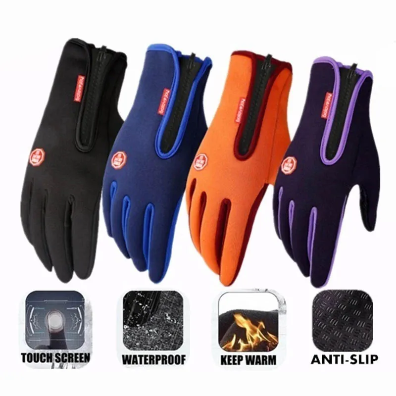 

Warm Winter Gloves Men Touch Screen Waterproof Snowboard Windproof Outdoor Cycling Driving Zipper Sport Glove guantes moto