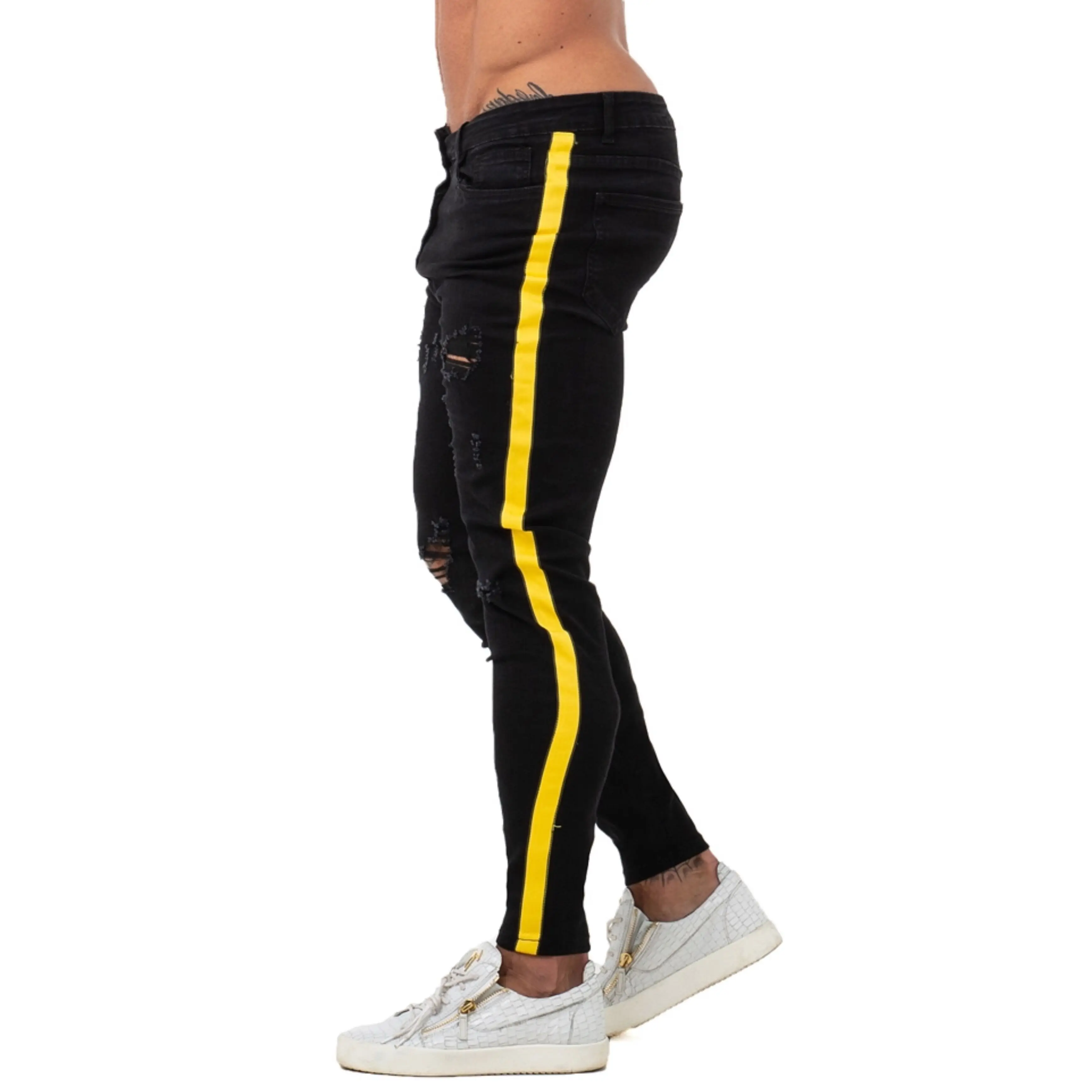 

GINGTTO Black Skinny Jeans Homme Denim Stretch Slim Fit Jeans Brand Biker Style Classic Hip Hop Ankle Tight Taping Male zm68
