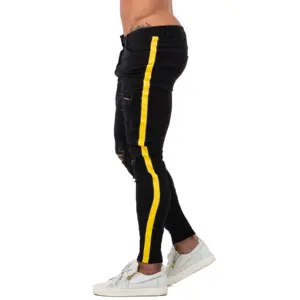 Джинсы скинни GINGTTO мужские, брендовые зауженные джинсы из денима, классические узкие джинсы в байкерском стиле, в стиле хип-хоп, с эластичной лентой, zm68, черные