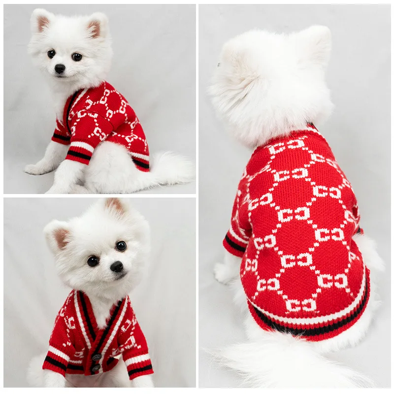 

Pet Dog Cardigan Sweaters Coat With Button Autumn Winter Dogs Clothes British Style Cat Knitwear For Chihuahua Bichon Schnauzer