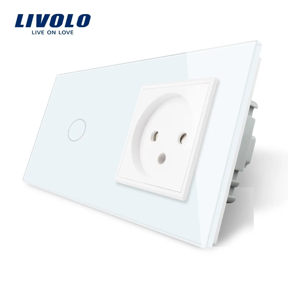 

Livolo 1 Gang Wall Touch Switch+ Israel Power Socket,Electric Plug Outlet Crystal Glass Panel, AC 100~250V 16A EU Standard