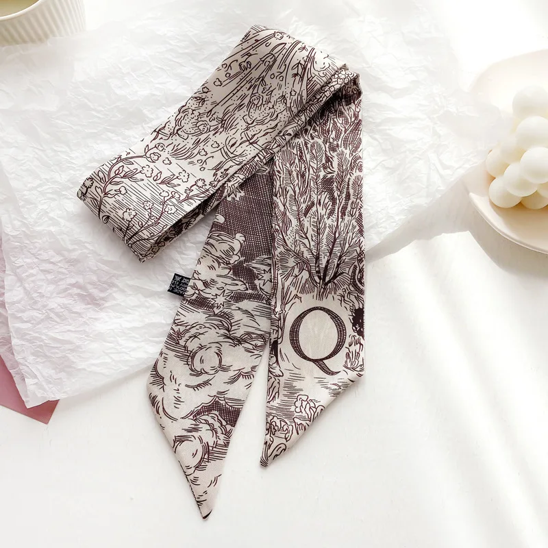 

2021 NEW 26 Letters Women Twill Silk Neckerchiefs Fashion Graffiti Hand-Painted Printing Tied Scarf Bag Ribbon Hair Band 6X100CM