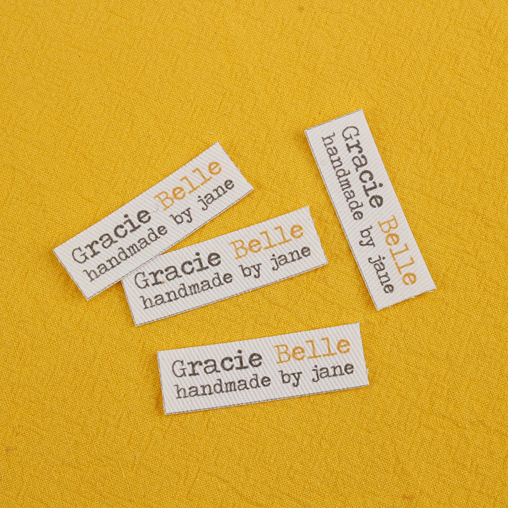 

128 Iron Tags, Clothing Labels, Personalized Name, Custom Design, With Love, Handmade by, Choice of Motifs, 100% Cotton (TB5327