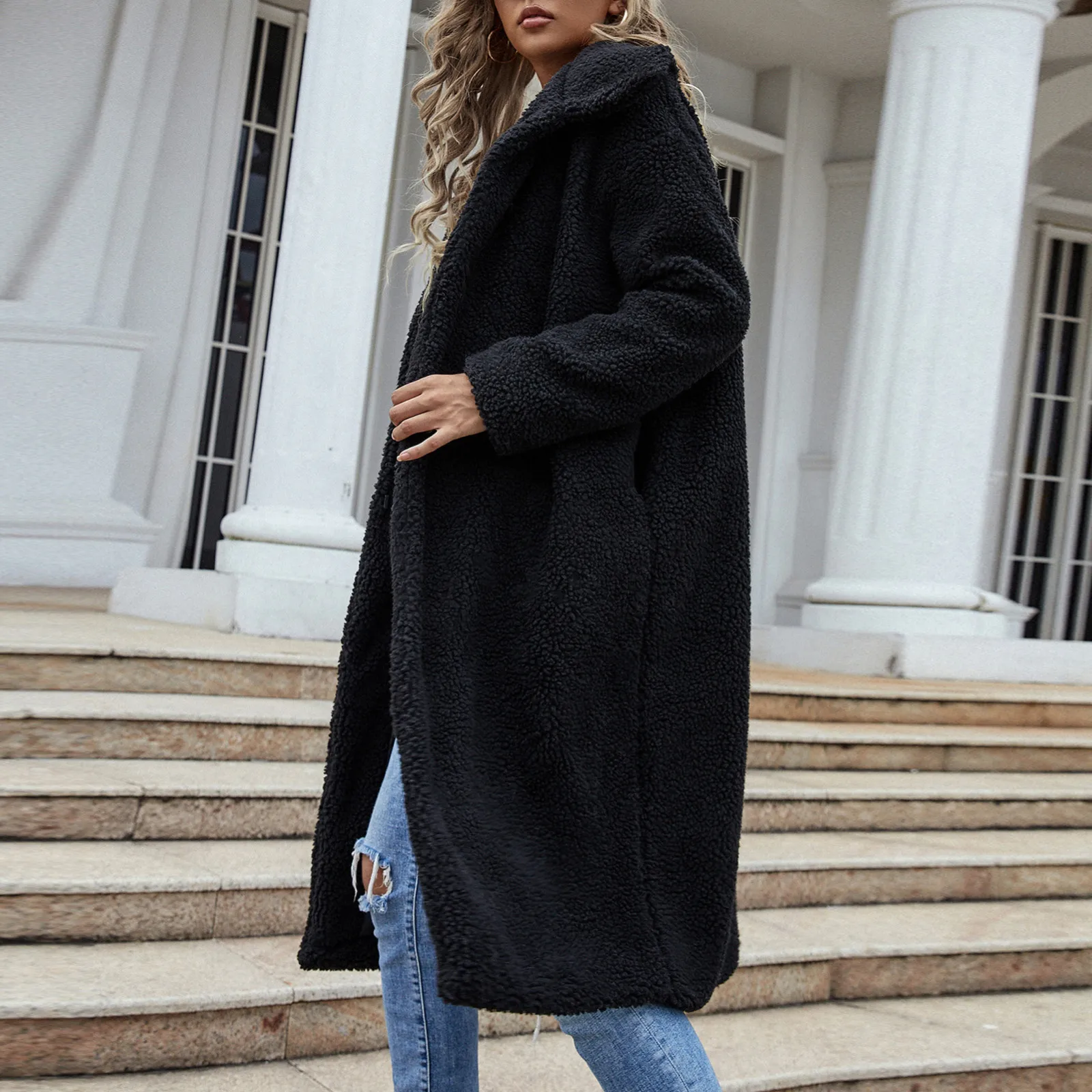 Женский Пушистый кардиган с открытой передней частью пальто искусственным мехом