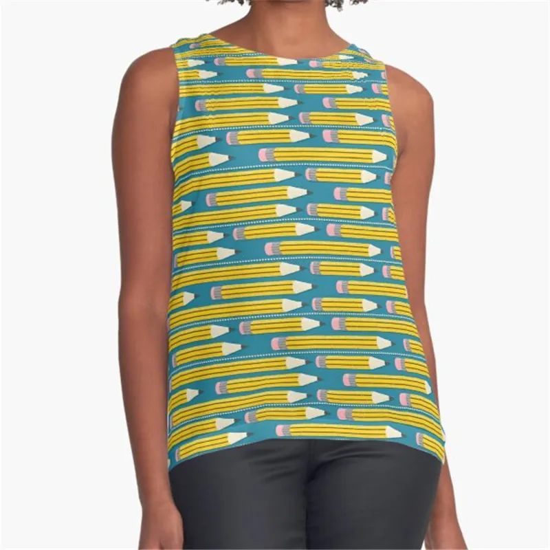 

Women Vintage Sleeveless T Shirt Doodled Geometry Printed Summer O-neck tank tops Harajuku Pullover Vest Lady Tee Shirt tops