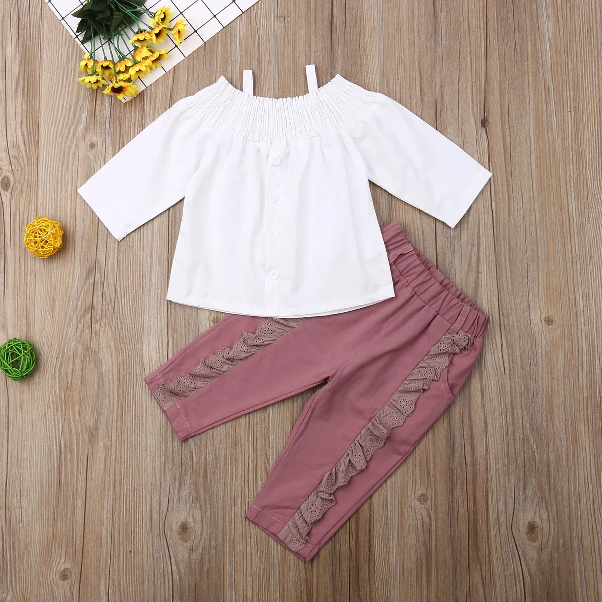 Новинка 2019 года комплекты одежды для маленьких девочек белые топы с открытыми