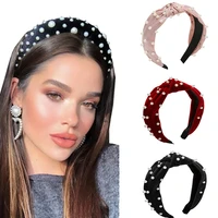new wide headband knot headwear retro hair bands with faux pearl elastic headdress fashion hair accessories for women girls