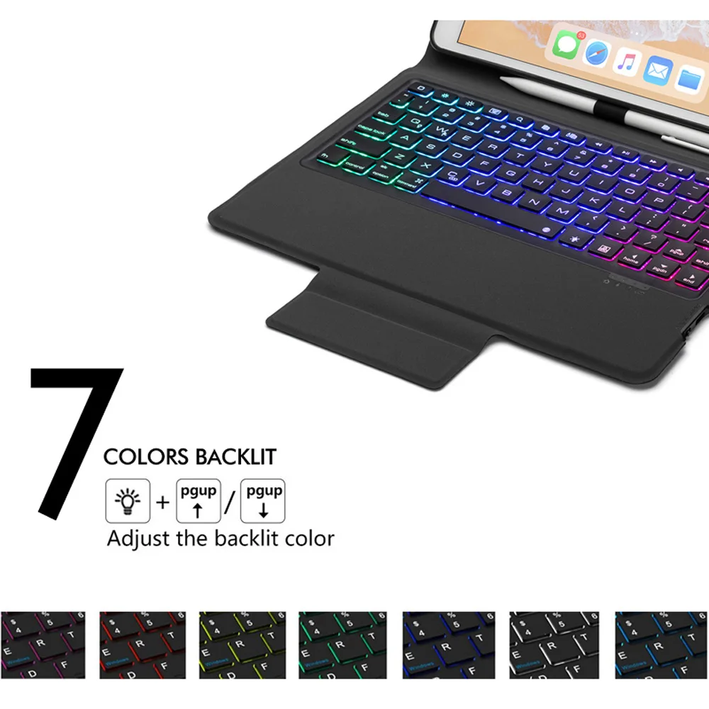 Для iPad 10,2, 7 цветов, Беспроводная Bluetooth клавиатура, кожаный чехол с подставкой, умный флип-чехол со встроенным держателем для карандашей