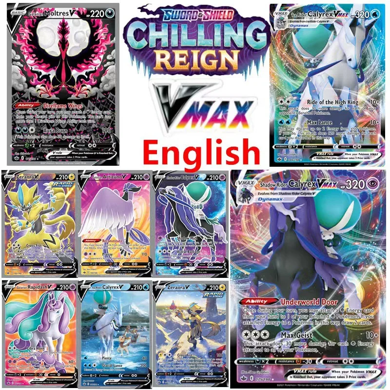 

Новинка карты POKEMON 50 шт. VMAX Английский Французский Zapdos TCG: меч и щит речной генерации карт калирекс динамакс игра коллекционные игрушки