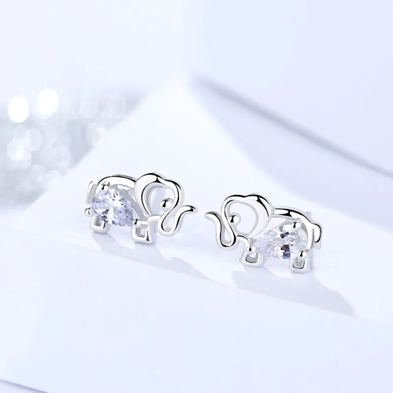 

925 silver female Korean creative fashion elephant inlaid with Zircon Earrings