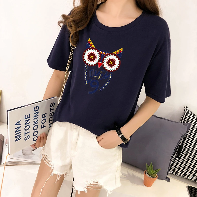 

2021 Summer Fashion Fun Cartoon Short Sleeve T-Shirt Ladies New Printed Round Neck Loose All-Match Korean Trend Top T-Shirt
