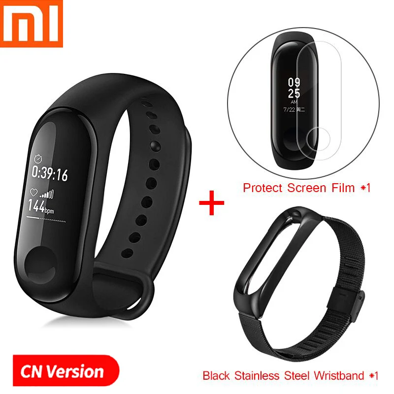 Xiaomi mi-браслет 3 Смарт-Браслет фитнес-браслет PK mi Band 4 большой сенсорный экран oled-сообщение частота сердечных сокращений Smartband - Цвет: Add Steel Strap