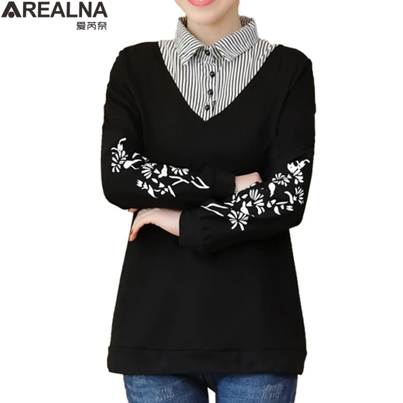 Autumn plus size Striped spliced women sweatshirt korean hoodie Fake Two Pieces Casual Tracksuit streetwear sudadera mujer L-5XL | Женская