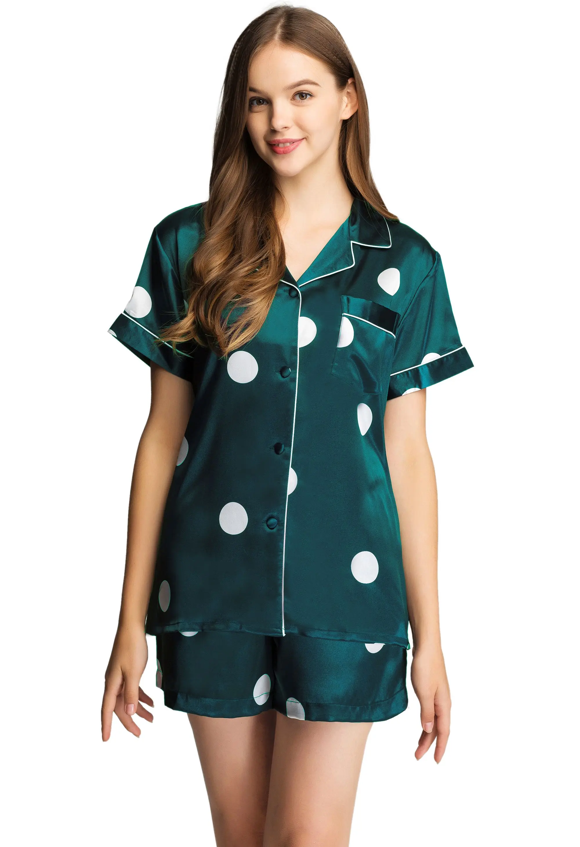 Женский Атласный пижамный комплект с коротким рукавом одежда для сна S ~ 3XL