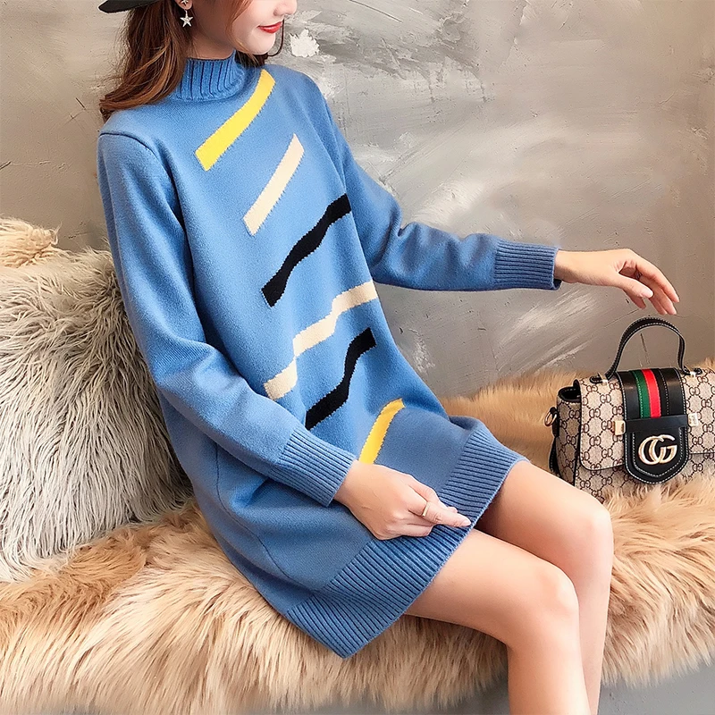 Корейское модное женское платье-свитер женские вязаные платья элегантные