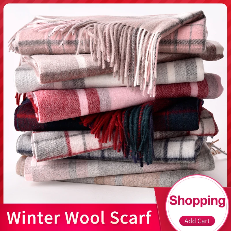 Роскошный зимний кашемировый шарф в клетку 2021 женские утепленные шарфы