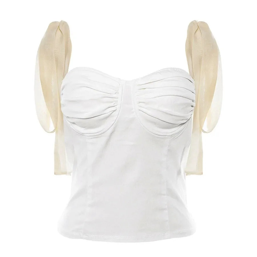 Женский топ с открытыми плечами DEAT на бретельках бантом весна-лето 2020 | Женская