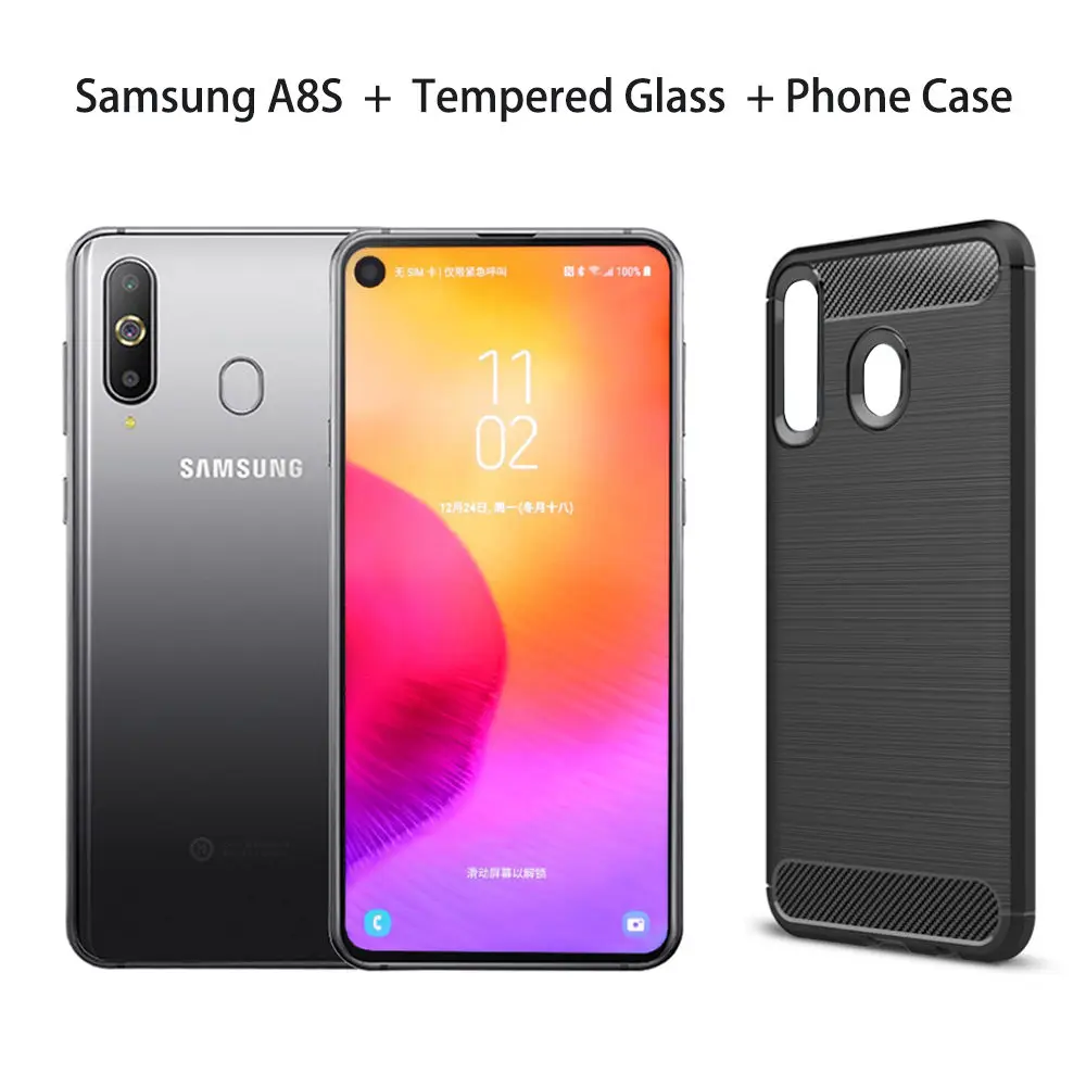 With Glass N Case Samsung Galaxy A8s 6,4 ”FHD Смартфон Snapdragon 710 Otca core 6 ГБ 128 ГБ Три задние камеры Face ID NFC Android 4G сотовый телефон - Цвет: With Glass N Case