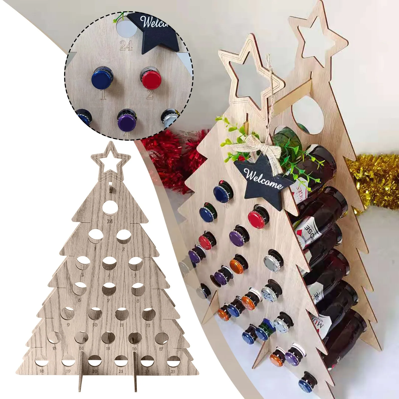 

CChristmas Tree-Adult Advent Calendar/Holiday Wine Rack, Wine And Spirits Gifts, Christmas Decorations