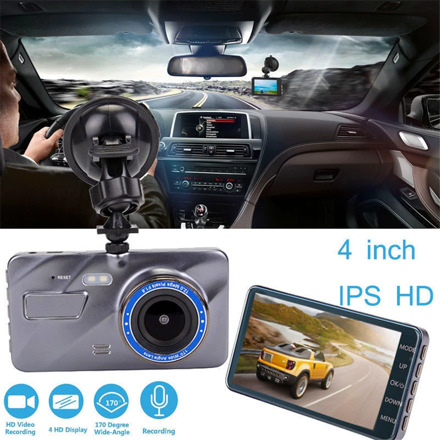Автомобильный мини видеорегистратор с двумя объективами 4 дюйма парковочная