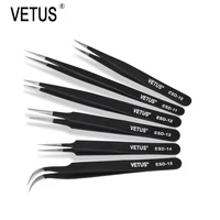 vetus 6pcs esd 10 11 12 13 14 15 anti static stainless steel tweezers set for electronic cell phone repair tools kit