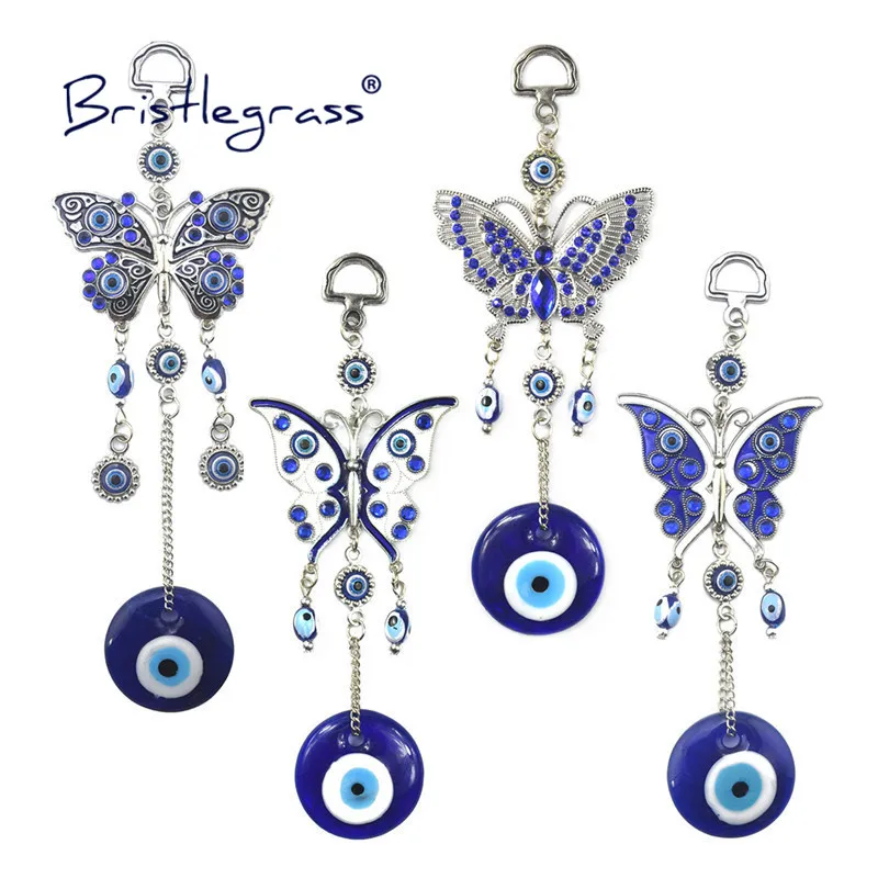BRISTLEGRASS Turkish Blue Evil Eye White Butterfly Amulets Lucky Charms Wall Hanging Pendants Pendulum Blessing Protection Decor