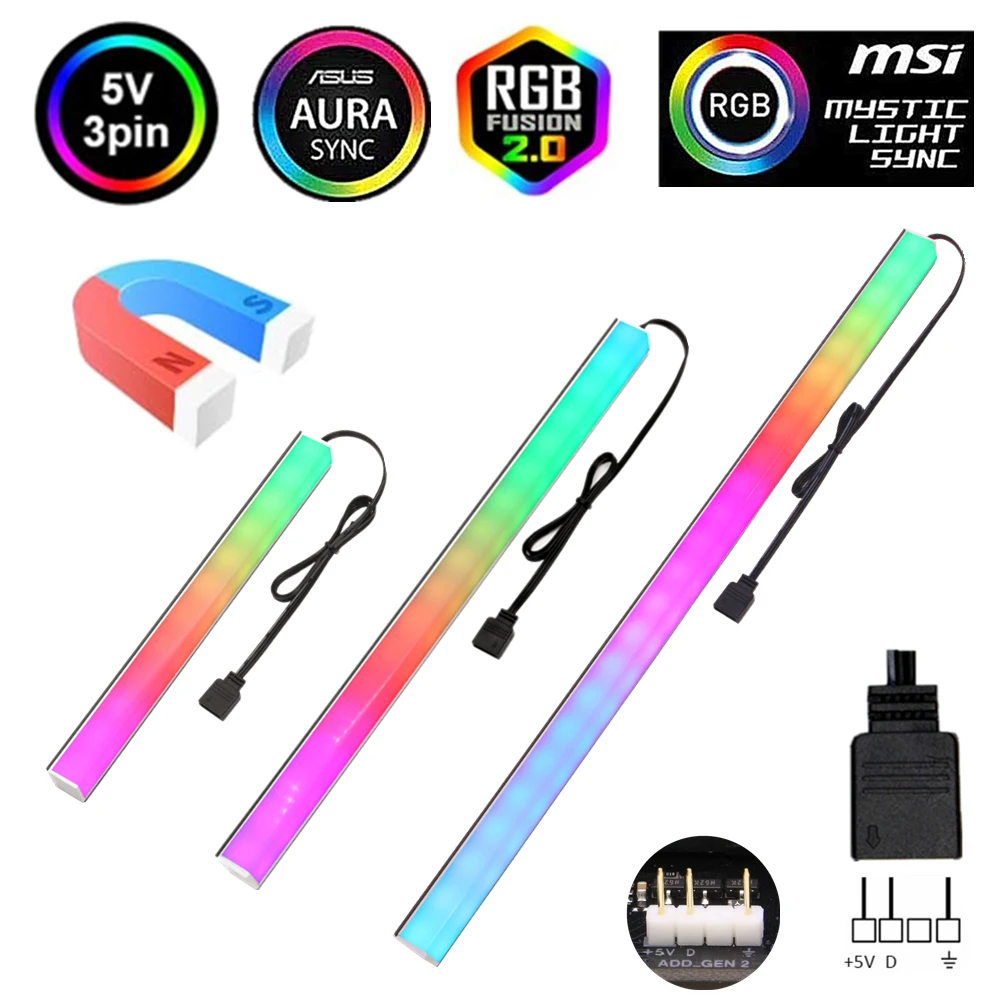 Адресуемая 5 в 3-контактная алюминиевая RGB светильник ная лента для ПК Шасси с