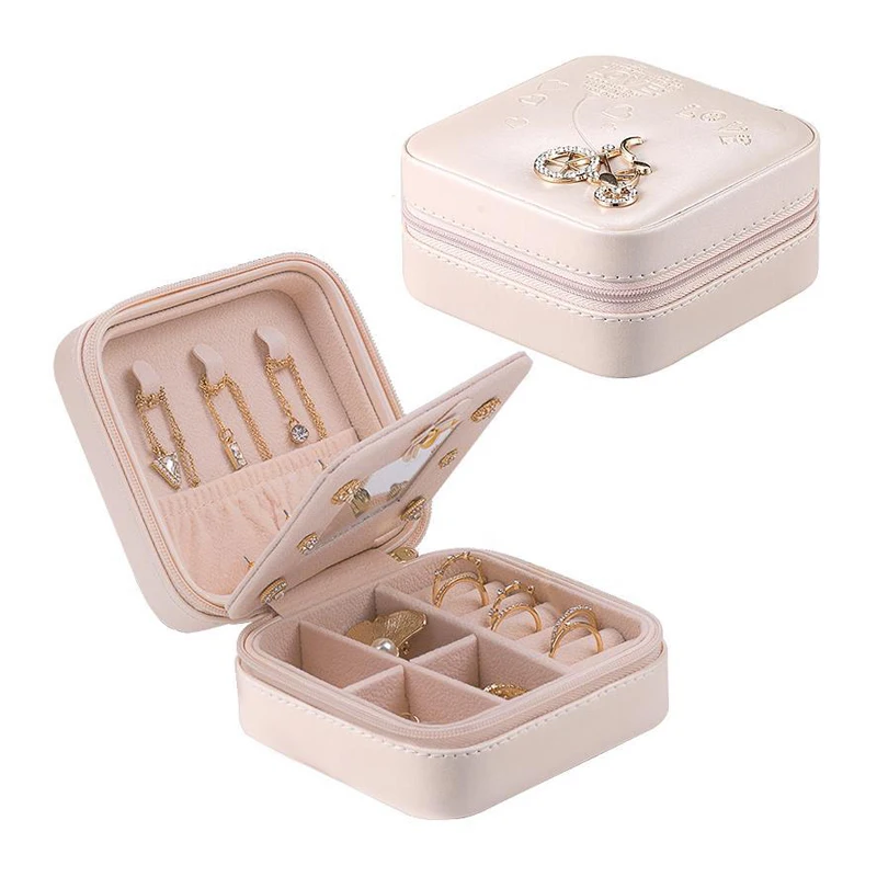 

Jewelry Box Leather Jewellery Portable Storage Necklace Earring Boxes Packaging Display Organizer for Home Travel Case Girl Gift