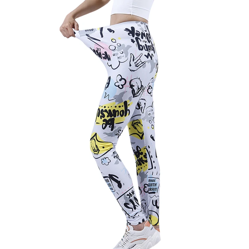 

CHSDCSI Color Letter Printed Leggins White Summer Women Leggings Slim Workout Pants Punk Girl Trousers Streetwears Drop Ship