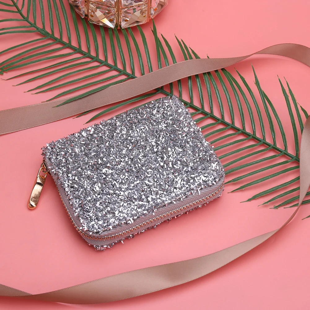 Женский короткий кошелек из ПУ кожи с блестками|Женские кошельки| |