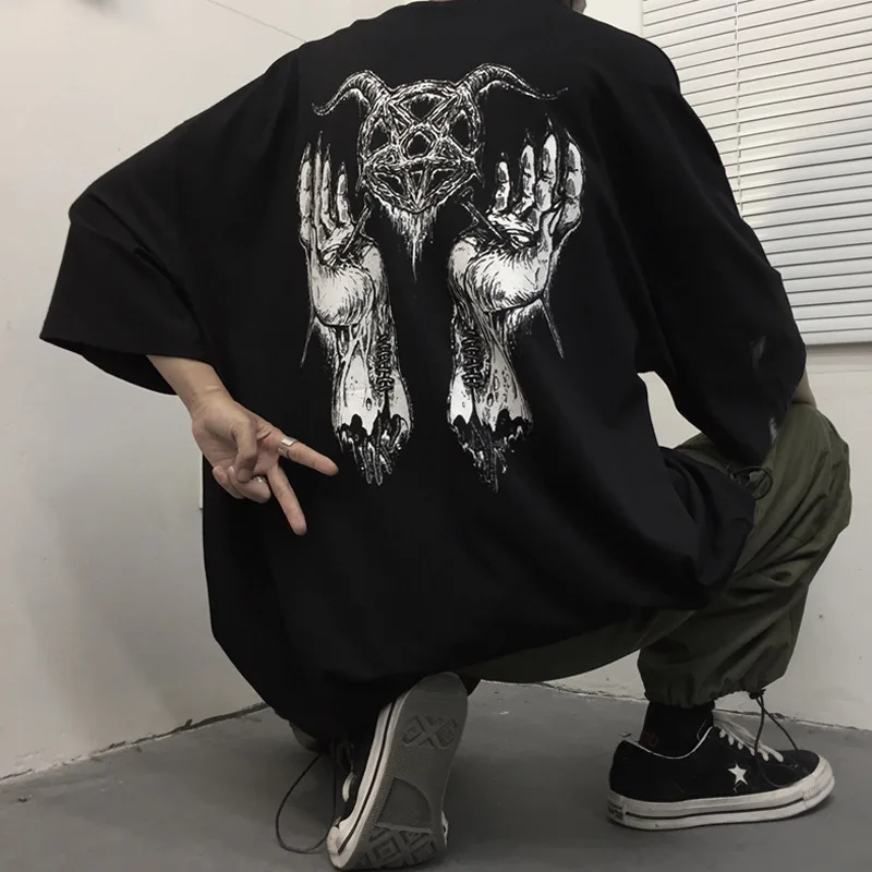

Streetwear Tops Summer Harajuku T-Shirt Short Sleeve Unisex Fashion Goth Punk Dark Black Hip Hop Style Oversized T-Shirt Woman