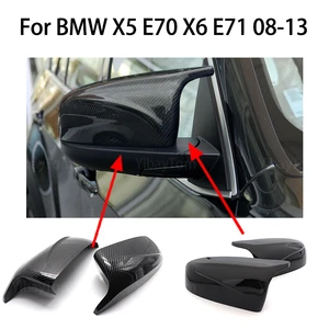 2pcs excellent facelifted side wing modified for bmw x5 e70 x6 e71 2008 2013 mirror cover caps bright black carbon fiber pattern free global shipping